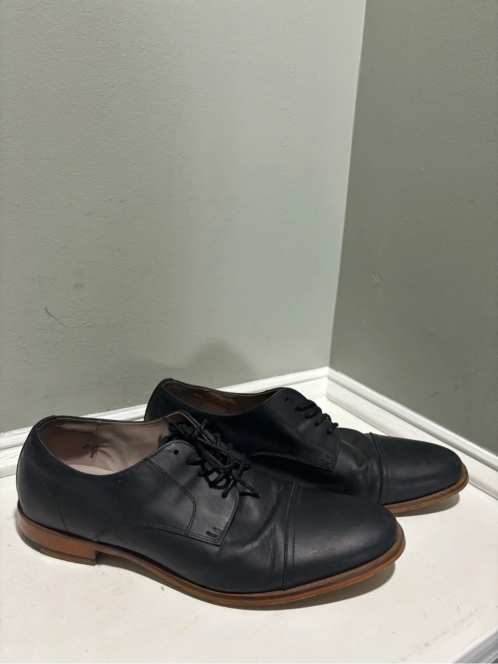 Aston Grey Classic Black Leather Oxford Men’s Dress Shoes-size 10